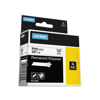 Rhino Permanent Poly Industrial Label Tape, 0.37" X 18 Ft, White-black Print