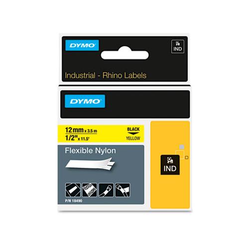 Rhino Flexible Nylon Industrial Label Tape, 0.5" X 11.5 Ft, Yellow-black Print