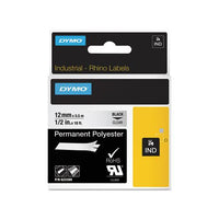 Rhino Permanent Vinyl Industrial Label Tape, 0.5" X 18 Ft, Clear-black Print