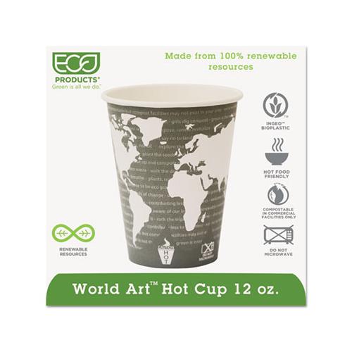 World Art Renewable Compostable Hot Cups, 12 Oz., 50-pk, 20 Pk-ct