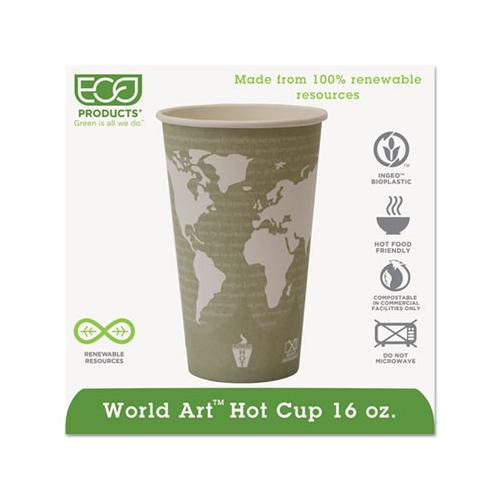 World Art Renewable Compostable Hot Cups, 16 Oz., 50-pk, 20 Pk-ct