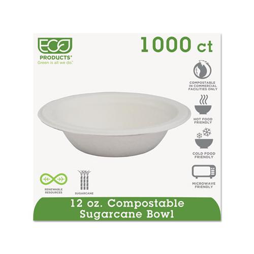 Renewable & Compostable Sugarcane Bowls - 12oz., 50-pk, 20 Pk-ct