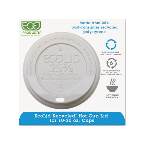 Ecolid 25% Recy Content Hot Cup Lid, White, F-10-20oz, 100-pk, 10 Pk-ct