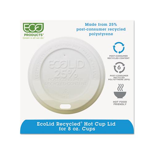 Ecolid 25% Recy Content Hot Cup Lid, White, Fits 8oz Hot Cups, 100-pk, 10 Pk-ct