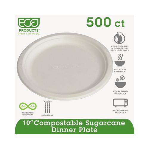 Renewable & Compostable Sugarcane Plates - 10", 500-ct