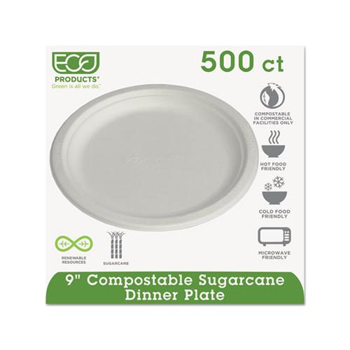 Renewable & Compostable Sugarcane Plates, 9", 500-carton