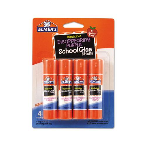 Washable School Glue Sticks, 0.24 Oz, Applies Purple, Dries Clear, 4-pack