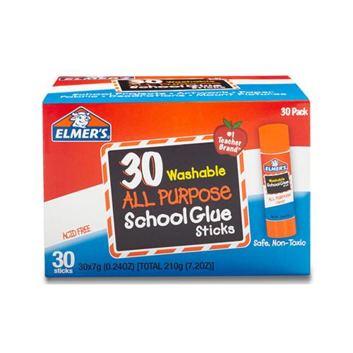 Washable School Glue Sticks, 0.24 Oz, Applies And Dries Clear, 30-box