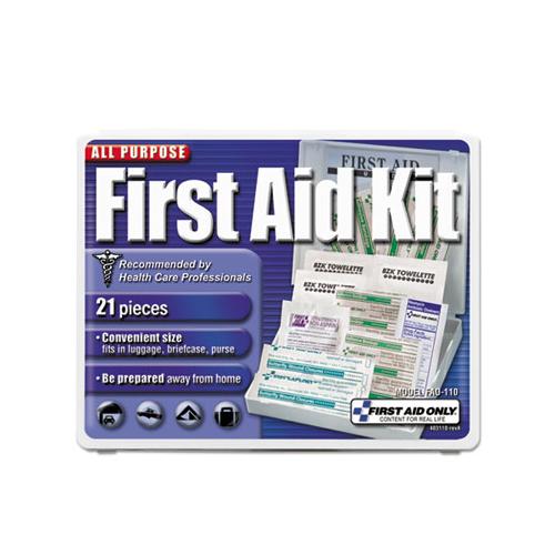 All-purpose First Aid Kit, 21 Pieces, 4 3-4 X 3 X 1-2, Blue-white