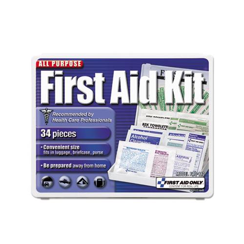 All-purpose First Aid Kit, 34 Pieces, 3 3-4 X 4 3-4 X 1-2, Blue-white