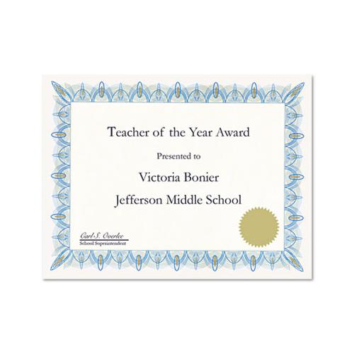 Award Certificates W-gold Seals, 8-1-2 X 11, Unique Blue Border, 25-pack