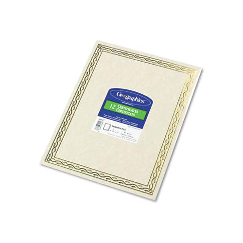 Foil Stamped Award Certificates, 8-1-2 X 11, Gold Serpentine Border, 12-pack