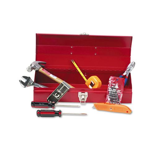 16-piece Light-duty Office Tool Kit, Metal Box, Red