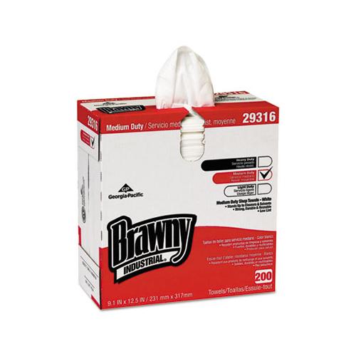 Brawny Industrial Lightweight Shop Towel, 9 1-10" X 12 1-2", White, 200-box