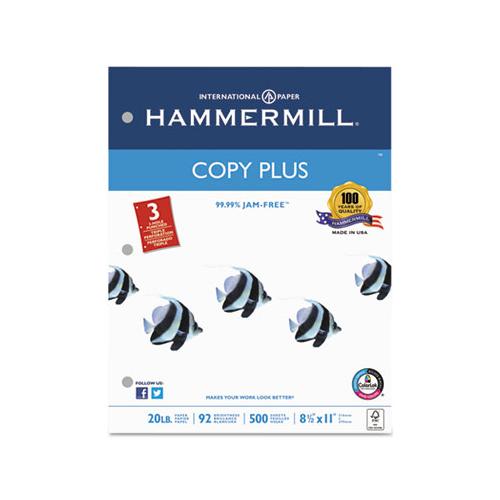 Copy Plus Print Paper, 92 Bright, 3-hole, 20 Lb, 8.5 X 11, White, 500-ream