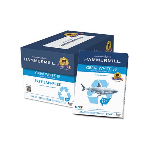 Great White 30 Recycled Print Paper, 92 Bright, 20lb, 8.5 X 11, White, 500 Sheets-ream, 10 Reams-carton