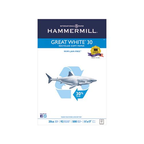Great White 30 Recycled Print Paper, 92 Bright, 20lb, 11 X 17, White, 500-ream