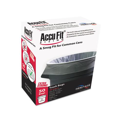 Linear Low Density Can Liners With Accufit Sizing, 32 Gal, 0.9 Mil, 33" X 44", Clear, 50-box