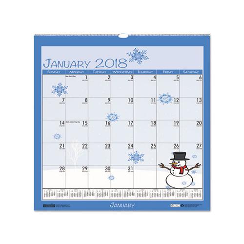 100% Recycled Seasonal Wall Calendar, 12 X 12, 2021