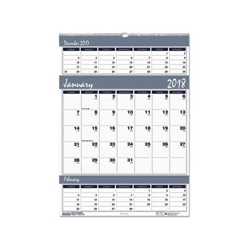 Recycled Bar Harbor Three-months-per-page Wall Calendar, 12 X 17, 2020-2022
