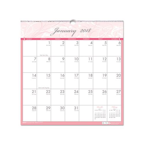 Recycled Breast Cancer Awareness Monthly Wall Calendar, 12 X 12, 2021