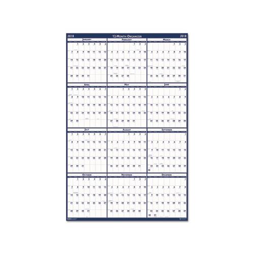 Recycled Poster Style Reversible-erasable Yearly Wall Calendar, 18 X 24, 2021