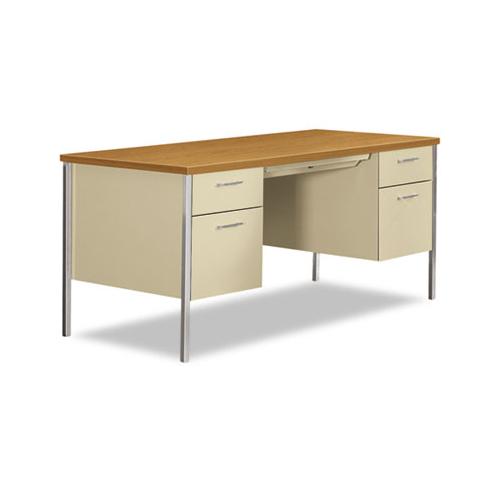 34000 Series Double Pedestal Desk, 60w X 30d X 29.5h, Harvest-putty