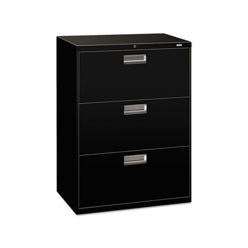 600 Series Three-drawer Lateral File, 30w X 18d X 39.13h, Black