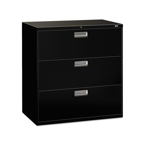 600 Series Three-drawer Lateral File, 42w X 18d X 39.13h, Black