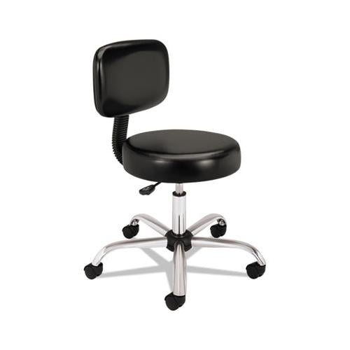 Adjustable Task-lab Stool With Back, 22" Seat Height, Supports Up To 250 Lbs., Black Seat-black Back, Steel Base