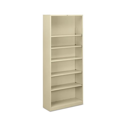 Metal Bookcase, Six-shelf, 34-1-2w X 12-5-8d X 81-1-8h, Putty