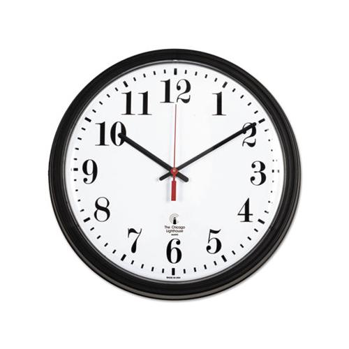 Black Quartz Contract Clock, 13.75" Overall Diameter, Black Case, 1 Aa (sold Separately)