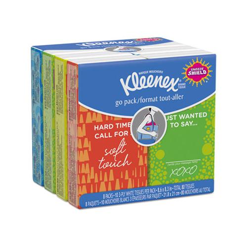 On The Go Packs Facial Tissues, 3-ply, White, 10 Sheets-pouch, 8 Pouches-pack, 12 Packs-carton