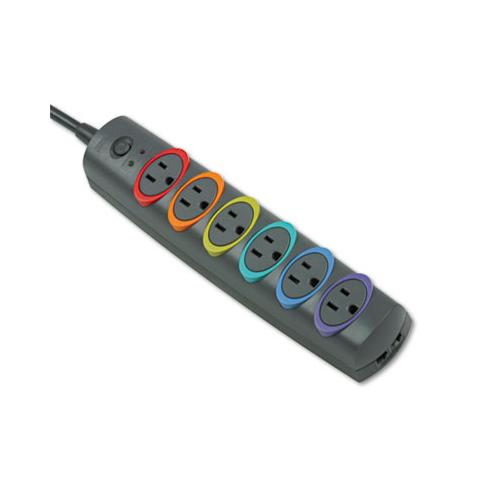 Smartsockets Color-coded Strip Surge Protector, 6 Outlets, 8 Ft Cord, 1260 Joules
