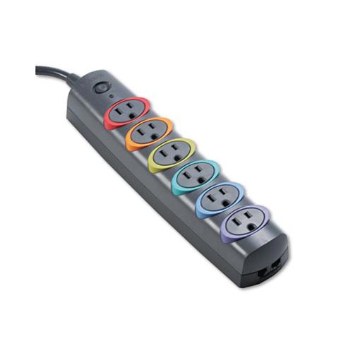 Smartsockets Color-coded Strip Surge Protector, 6 Outlets, 6 Ft Cord, 670 Joules