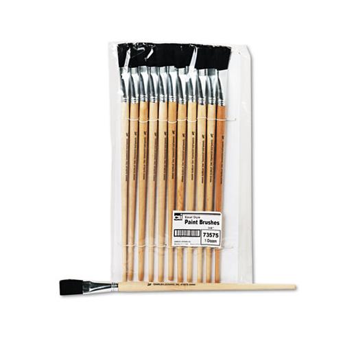 Long Handle Easel Brush, Size 18, Natural Bristle, Flat, 12-pack