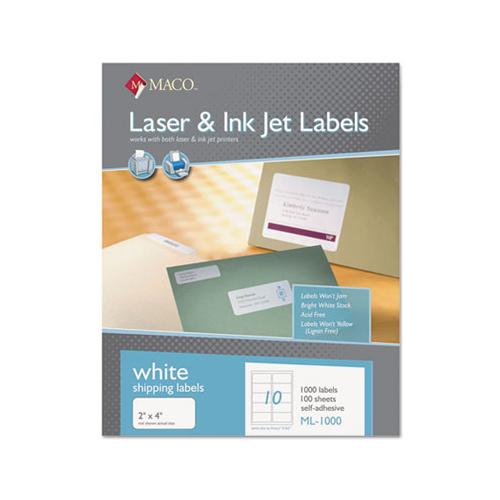 White Laser-inkjet Shipping And Address Labels, Inkjet-laser Printers, 2 X 4, White, 10-sheet, 100 Sheets-box