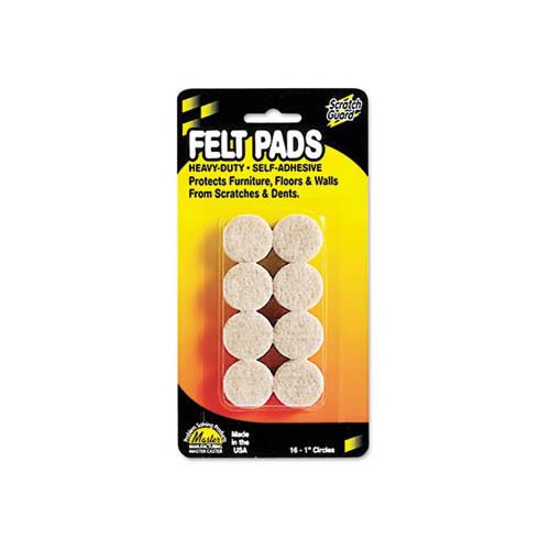 Scratch Guard Felt Pads, 1" Dia, Circular, Beige, 16-pack