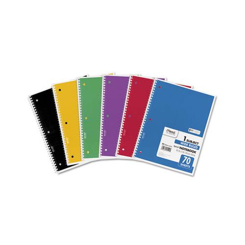 Spiral Notebook, 1 Subject, Wide-legal Rule, Assorted Color Covers, 10.5 X 7.5, 70 Sheets