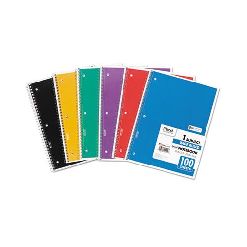 Spiral Notebook, 1 Subject, Wide-legal Rule, Assorted Color Covers, 10.5 X 7.5, 100 Sheets