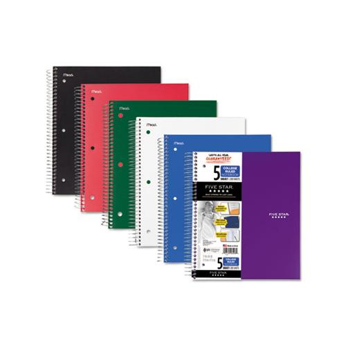 Wirebound Notebook, 5 Subjects, College Rule, Assorted Color Covers, 11 X 8.5, 200 Sheets