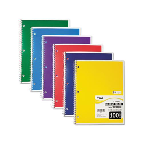 Spiral Notebook, 1 Subject, Medium-college Rule, Assorted Color Covers, 11 X 8, 100 Sheets