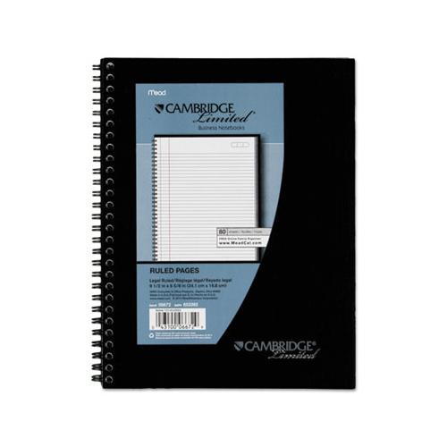 Wirebound Business Notebook, Wide-legal Rule, Black Cover, 9.5 X 6.68, 80 Sheets