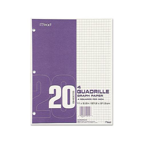 Graph Paper Tablet, 3-hole, 8.5 X 11, Quadrille: 4 Sq-in, 20 Sheets-pad, 12 Pads-pack