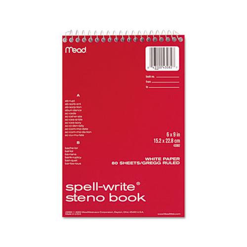 Spell-write Wirebound Steno Book, Gregg Rule, 6 X 9, White, 80 Sheets