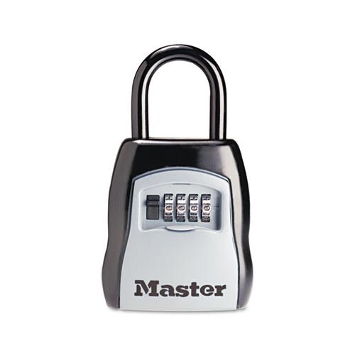 Locking Combination 5 Key Steel Box, 3 1-4w X 1 5-8d X 4h, Black-silver