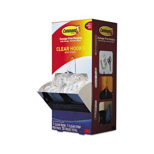 Clear Hooks And Strips, Plastic, Medium, 50 Hooks With 50 Adhesive Strips Per Carton