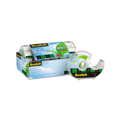 Magic Greener Tape With Dispenser, 1" Core, 0.75" X 50 Ft, Clear, 6-pack