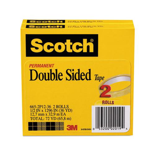 Double-sided Tape, 3" Core, 0.5" X 36 Yds, Clear, 2-pack