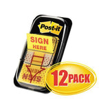 Arrow Message 1" Page Flags, Sign Here, Yellow, 50-dispenser, 12 Dispensers-pk
